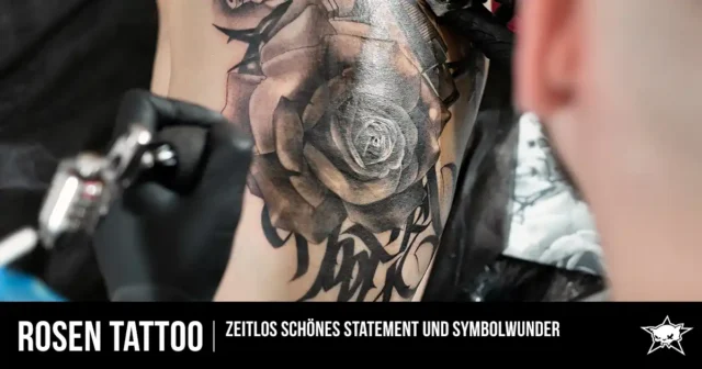 Schwarzes Rosen Tattoo mit Dornen als Symbol für Stärke und Abschied