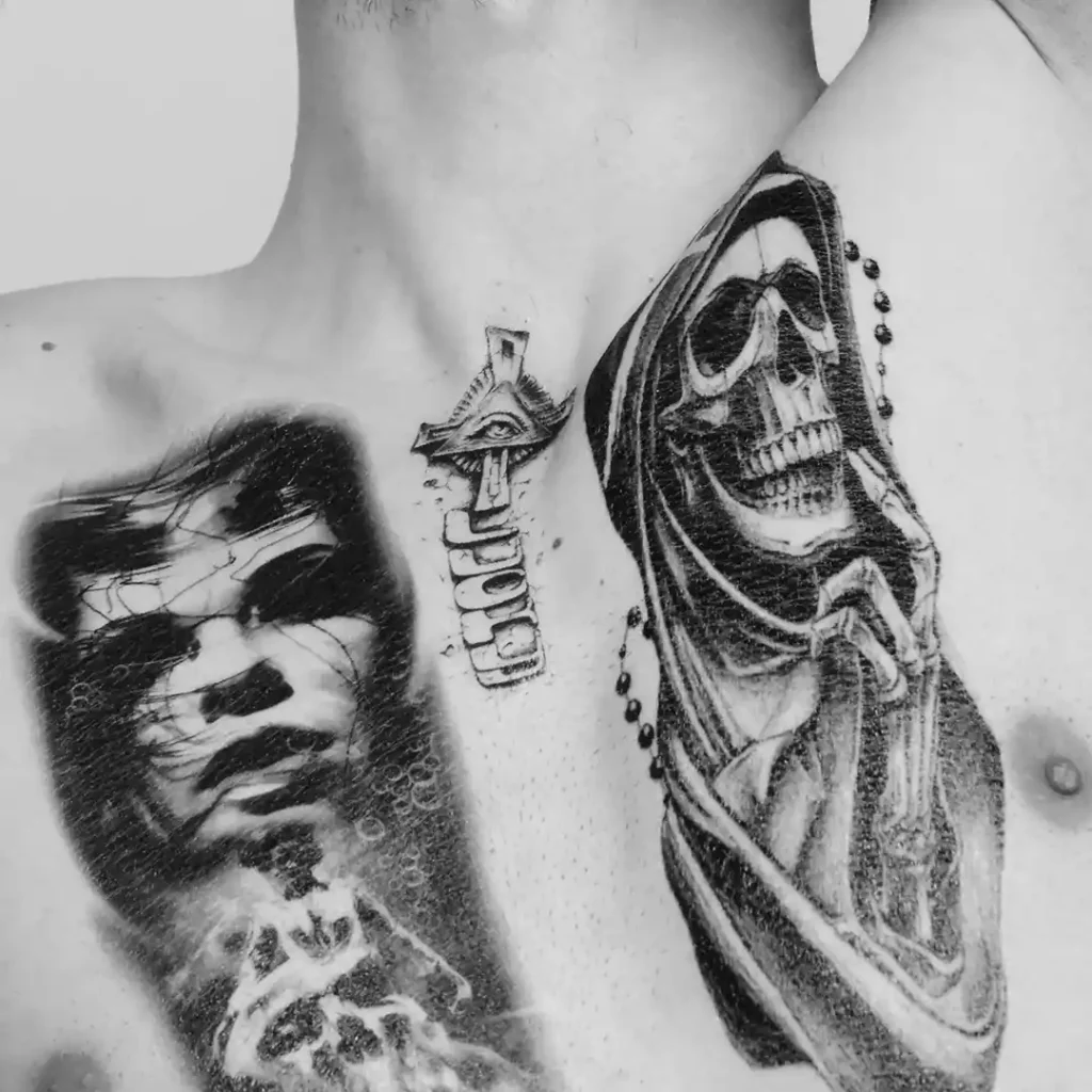 Totenkopf Tattoo auf der Brust
