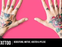 Hand Tattoo Nachstechen eines Hand Tattoos im Studio – Linien werden aufgefrischt