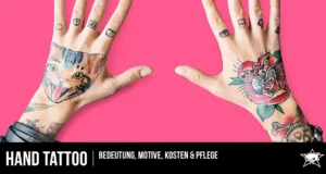 Hand Tattoo Nachstechen eines Hand Tattoos im Studio – Linien werden aufgefrischt